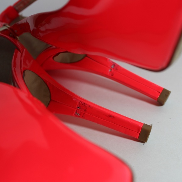 GUESS HONDO PEEP TOE NEON ORANGE HEELS PUMPS 8.5 - Picture 8 of 8